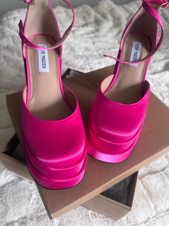 Steve Madden Shoes - Steve Madden Fuchsia Satin Platform Ankle-Strap Sandals